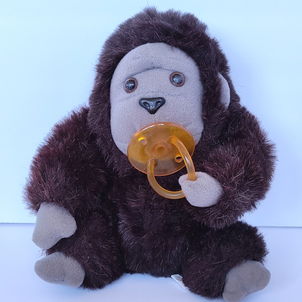 9" Vintage Russ Berrie & Co Bungo Gorilla Plush w/ Rubber Pacifier/Binky